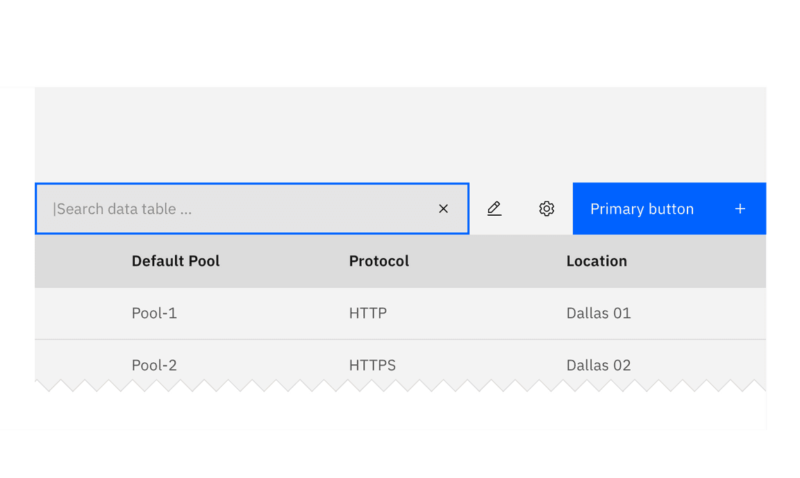 Search at the top of the data table Search at the top of the data table